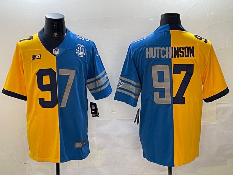 Men Detroit Lions #97 Hutchinson Blue yellow 2024 Nike Limited NFL Jersey style 3